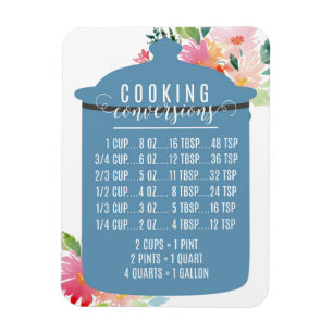 Cooking Conversion Chart Blue Jar Magnet