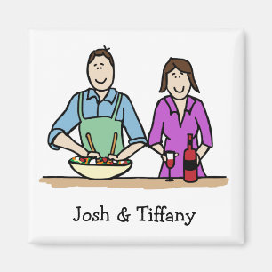 Cooking couple- custom cartoon magnet