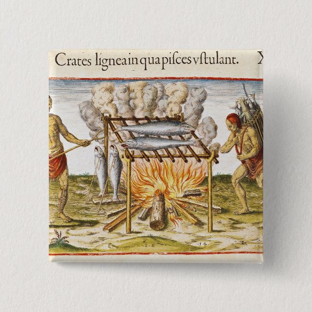 Cooking Fish 2 Inch Square Button (Front)