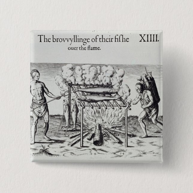 Cooking Fish 2 Inch Square Button (Front)