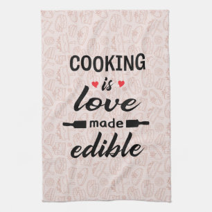 Cooking is love funny slogan kitchen towel