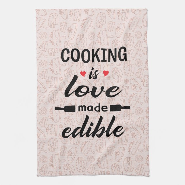 Cooking is love funny slogan kitchen towel (Vertical)