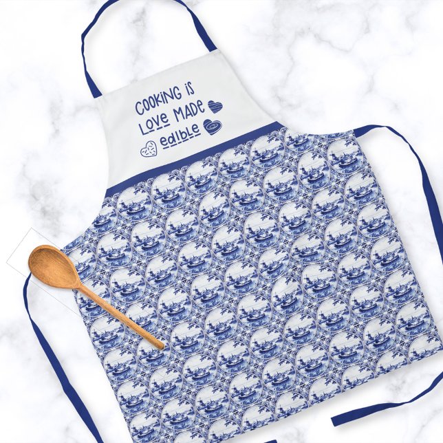 Cooking Is Love Made Edible Delft Blue Dutch Apron (Creator Uploaded)