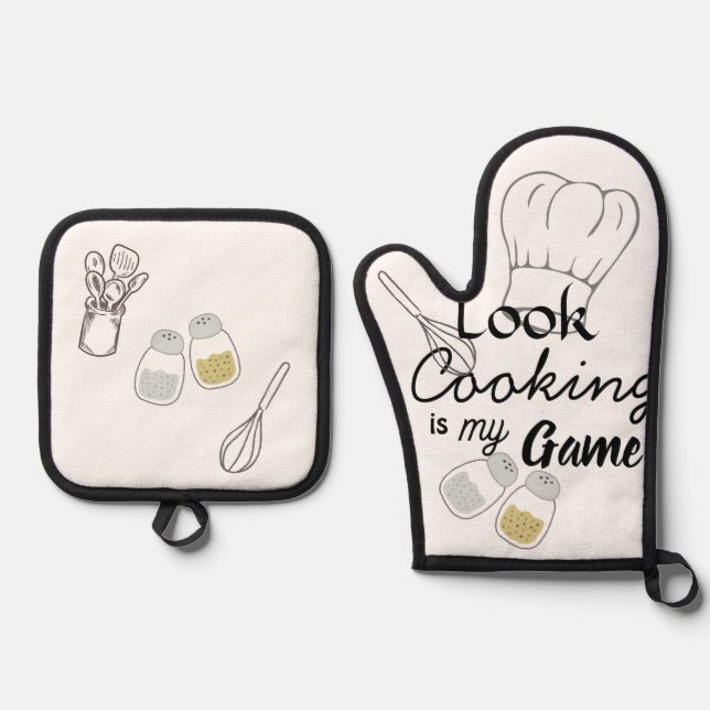 Cooking is my Game Oven Mitt & Pot Holder Set (Front)