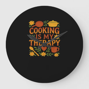 Cooking is my therapy Oversized T-Shirt Large Clock