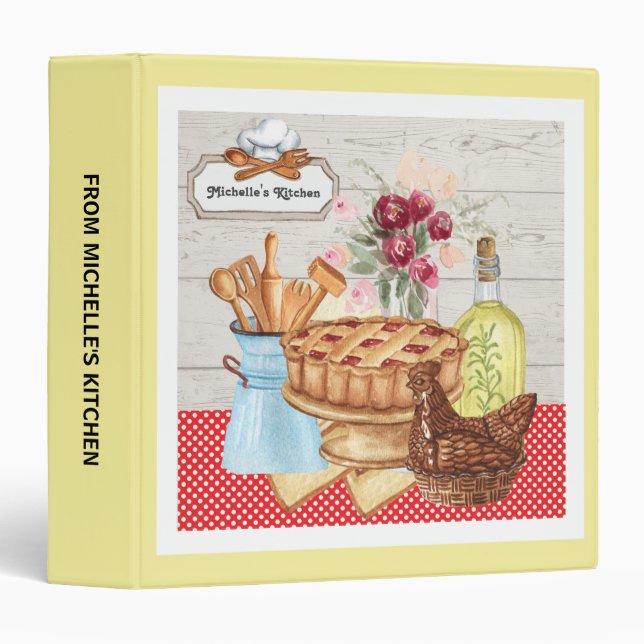 Cooking Kitchen Personalize Rustic Recipe Binder (Front/Spine)