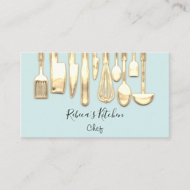 Cooking Logo Chef Restaurant Stylish Knifes Water Business Card (Front)