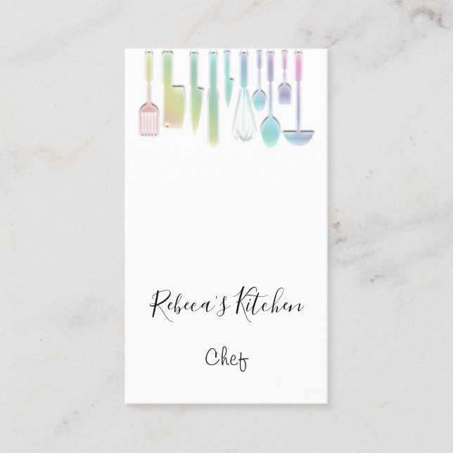 Cooking Logo  Chef Restaurant White Rainbow  Business Card (Front)