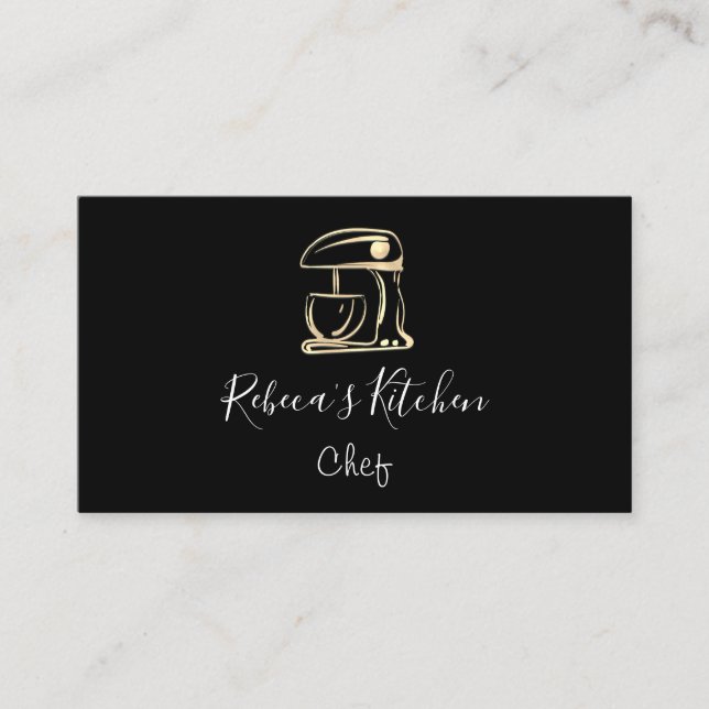 Cooking Logo Robot Mixer Chef Black Gold  Business Card (Front)