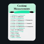 Cooking Measurement Equivalents Chart Magnet<br><div class="desc">Practical and stylish refrigerator magnet done in mint green,  black,  and white and graphics of a rolling pin on a gingham background.  Cooking measurement equivalents are done in alternating mint green and black text for easier viewing. Great little gift idea for anyone who cooks.</div>