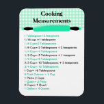 Cooking Measurement Equivalents Chart Magnet<br><div class="desc">Practical and stylish refrigerator magnet done in mint green,  black,  and white and graphics of a rolling pin on a gingham background.  Cooking measurement equivalents are done in alternating mint green and black text for easier viewing. Great little gift idea for anyone who cooks.</div>