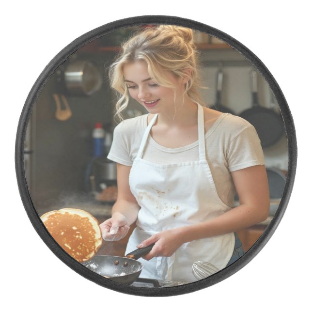 Cooking Pancakes Photo Customize Hockey Puck (Front)