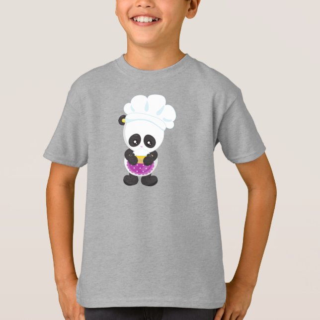 Cooking Panda, Baking Panda, Panda With Pie, Apron T-Shirt (Front)