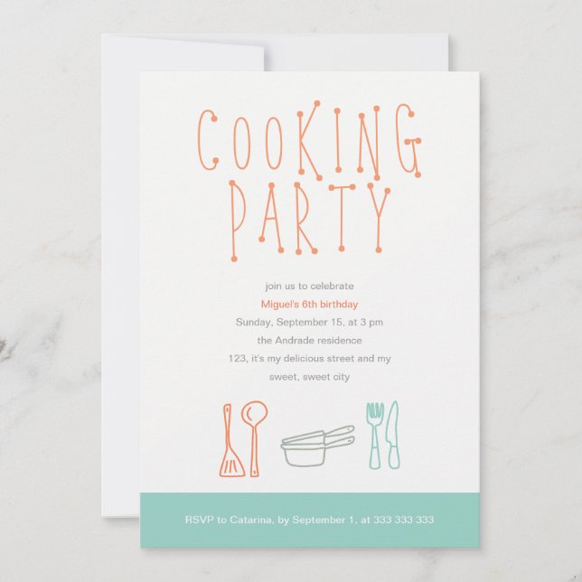 Cooking Party Birthday Kitchen Utensils Doodle 6th Invitation (Front)