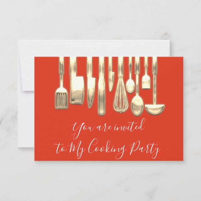 Cooking Party Chef Golden Kitchen Corals Gold  Invitation (Front)