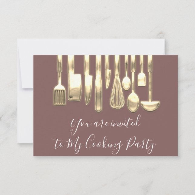 Cooking Party Chef Golden Kitchen Rose Gold Invitation (Front)