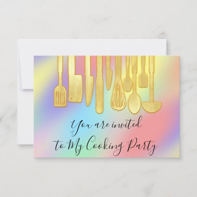 Cooking Party Chef Kitchen Holograph Pastels Invitation (Front)
