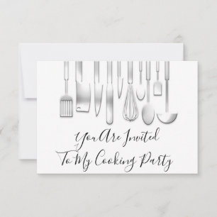 Cooking Party Chef Kitchen Restaurant White Grey  Invitation
