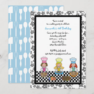 Cooking Party Girls Baking Kids Birthday Invitation