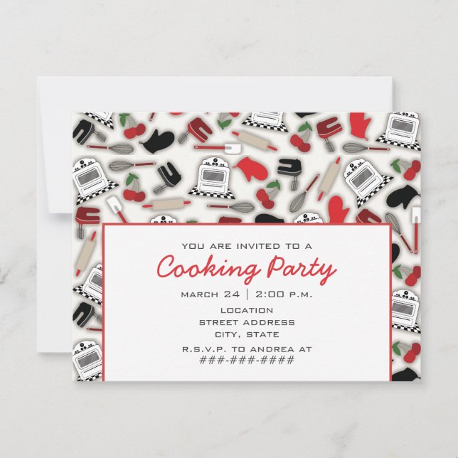 Cooking Party Invitation - Vintage Glamour Kitchen (Front)