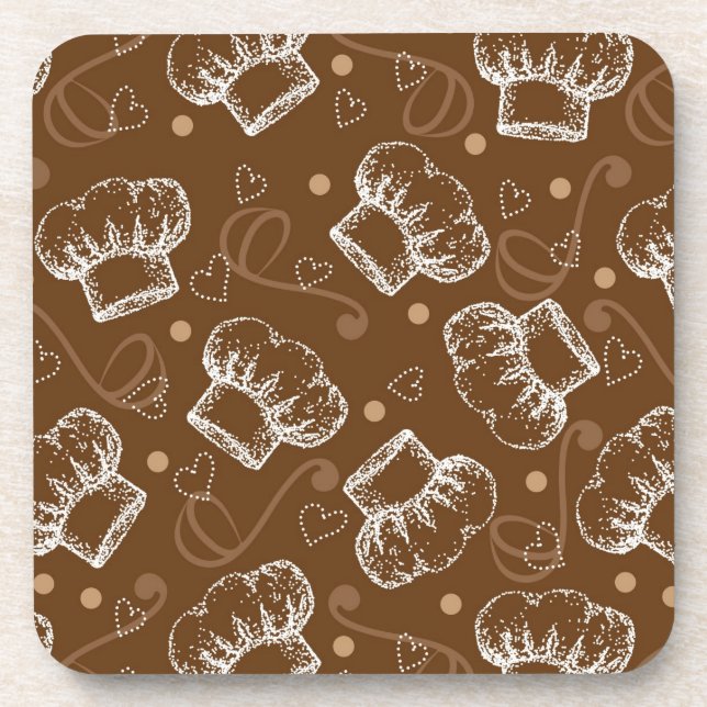 Cooking pattern with chef hat coaster (Front)