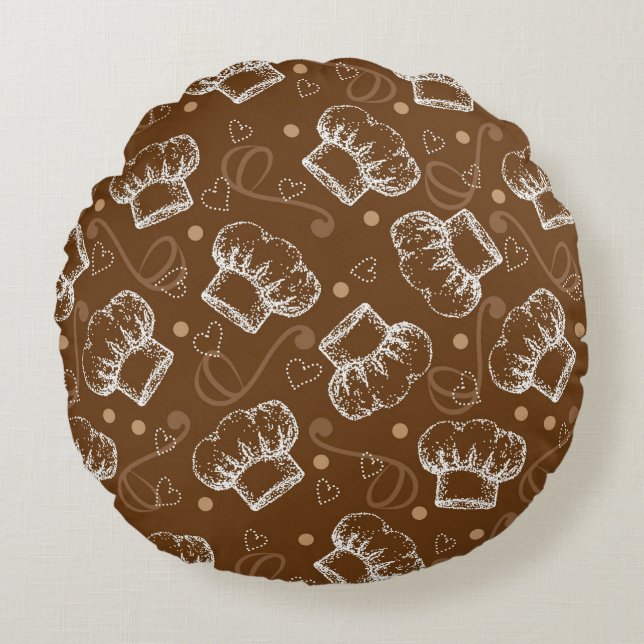 Cooking pattern with chef hat round pillow (Front)
