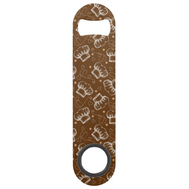 Cooking pattern with chef hat speed bottle opener (Front)