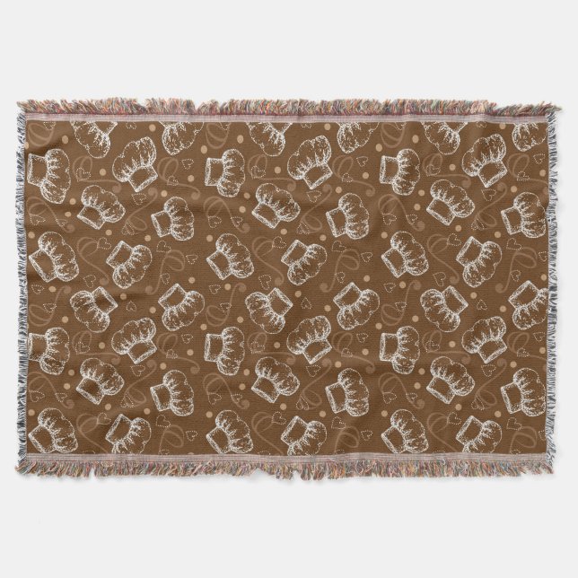 Cooking pattern with chef hat throw blanket (Front)