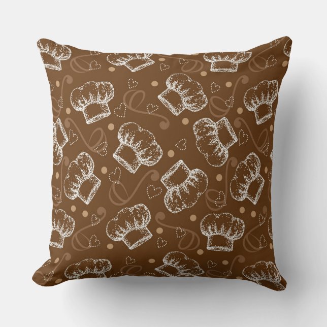 Cooking pattern with chef hat throw pillow (Front)