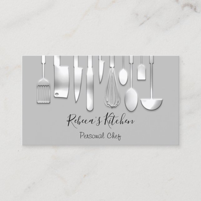 Cooking Personal Chef Restaurant Catering Silver Business Card (Front)