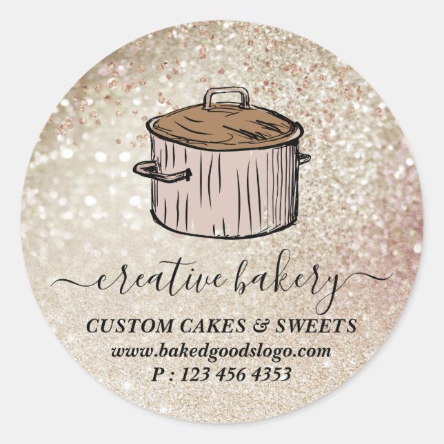 Cooking pot gold textured classic round sticker (Front)