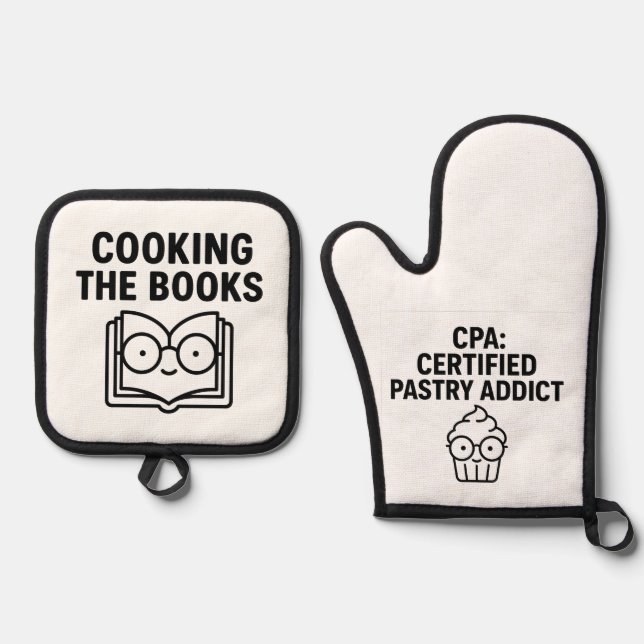 Cooking the Books - Funny Accounting Pun Oven Mitt & Pot Holder Set (Front)