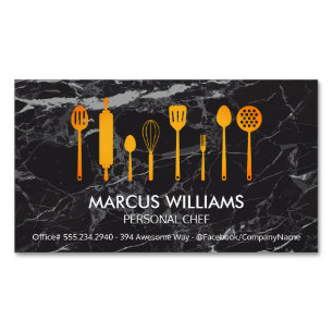 Cooking Tools Black Marble Magnetic Business Card