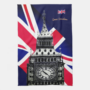 Cooking UK & British Flag, Big Ben London, Chefs Kitchen Towel