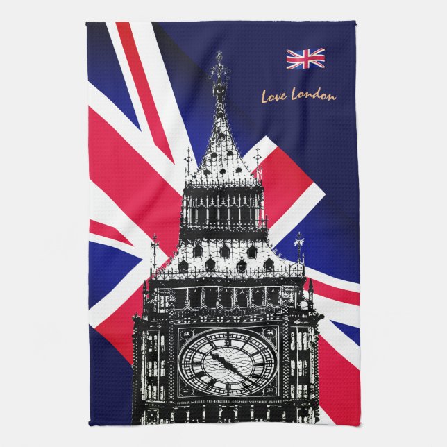 Cooking UK & British Flag, Big Ben London, Chefs   Kitchen Towel (Vertical)