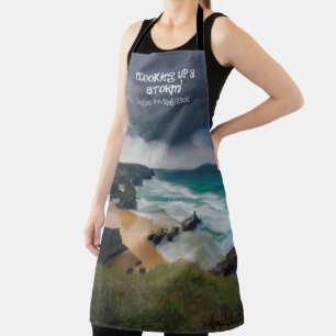 Cooking up a storm moody beach teal sea apron