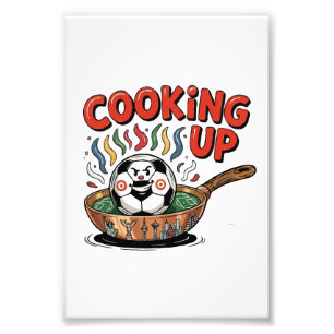 Cooking Up The Game   Funny Soccer Ball Frying  Photo Print