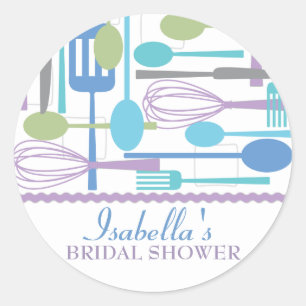Cooking Utensils Kitchen Bridal Shower Retro Classic Round Sticker