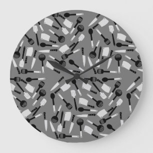 Cooking Utensils Pattern Large Clock
