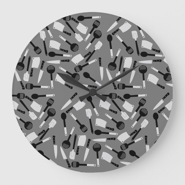 Cooking Utensils Pattern Large Clock (Front)