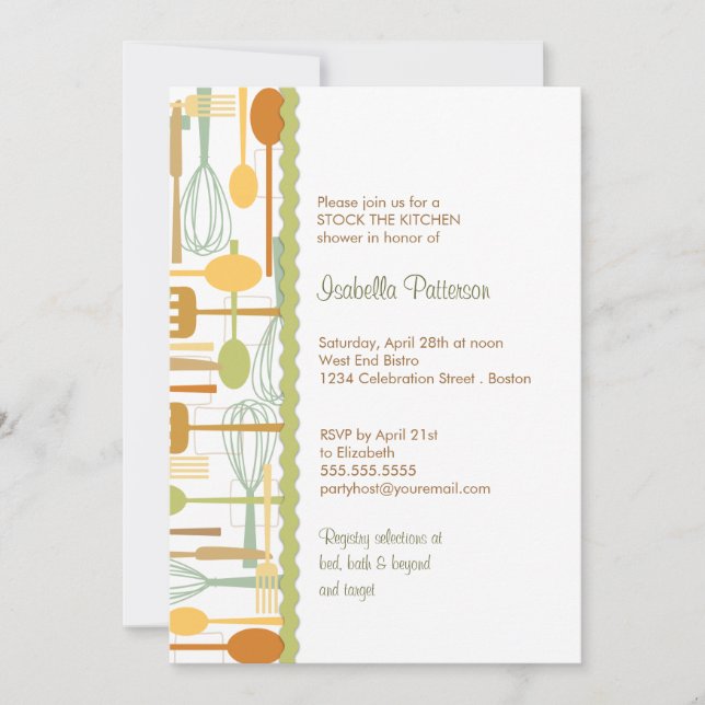 Cooking Utensils Stock the Kitchen Retro Shower Invitation (Front)