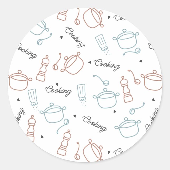 Cooking Well With Love Pattern Classic Round Sticker (Front)