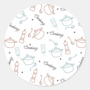 Cooking Well With Love Pattern Classic Round Sticker