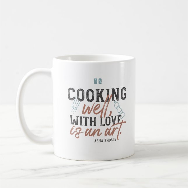 Cooking Well With Love Typography Coffee Mug (Left)