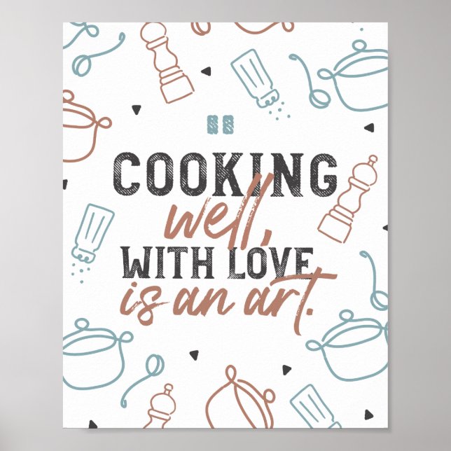 Cooking Well With Love Typography Poster (Front)