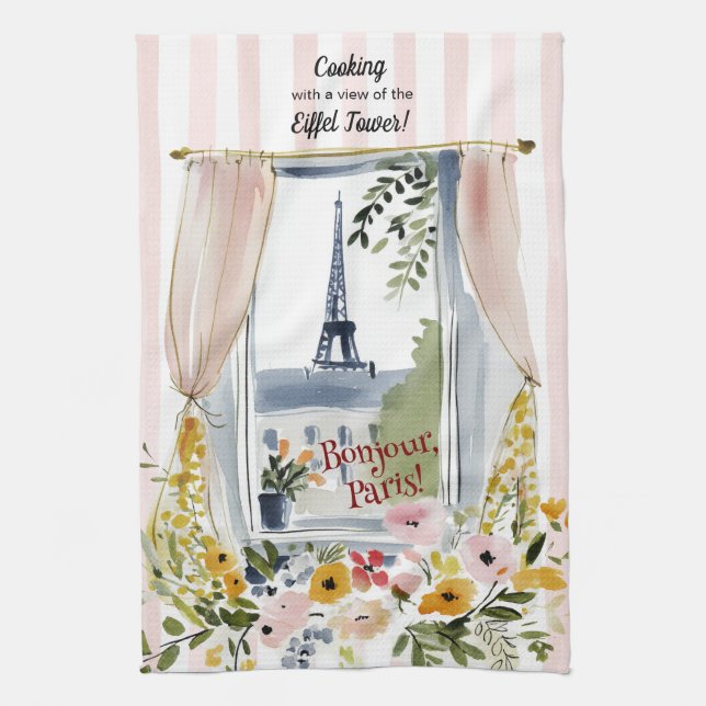 Cooking with a view of the Eiffel Tower Kitchen Towel (Vertical)