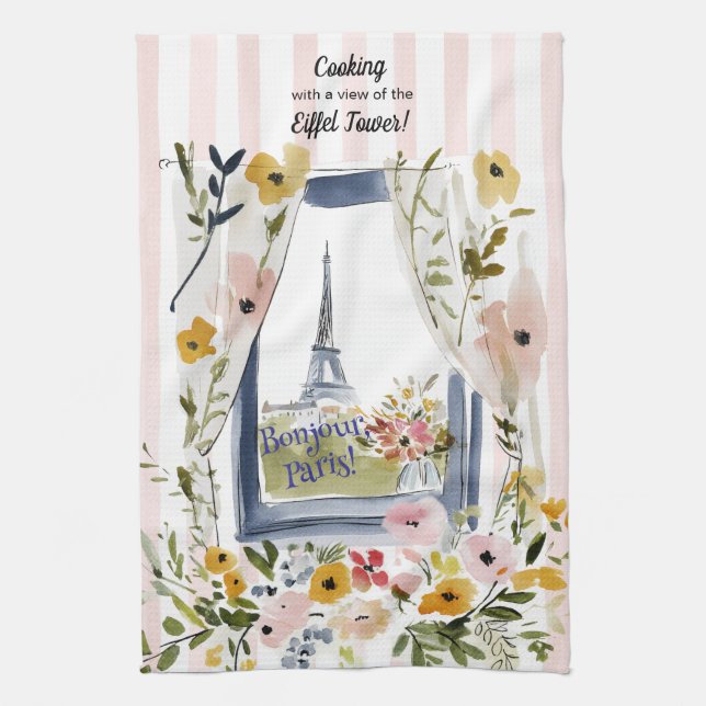 Cooking with a view of the Eiffel Tower Kitchen Towel (Vertical)
