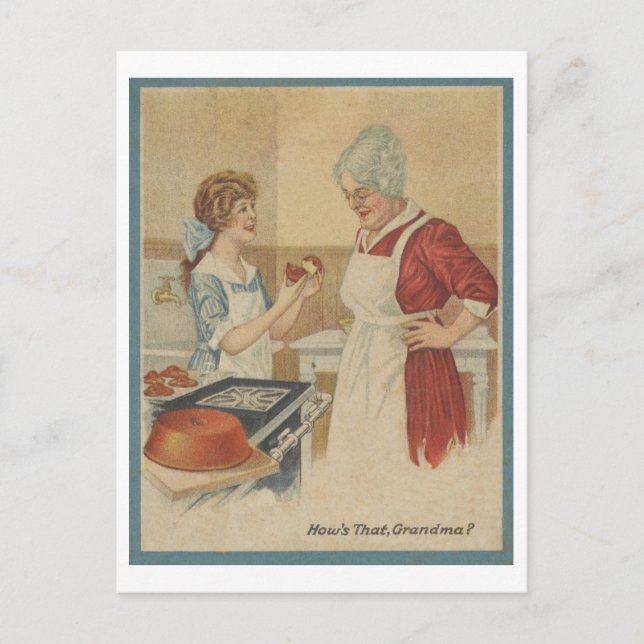 Cooking with Grandma 1920 illustration of baking Postcard (Front)