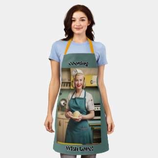 Cooking With Love Blue Adult Apron Yellow Straps