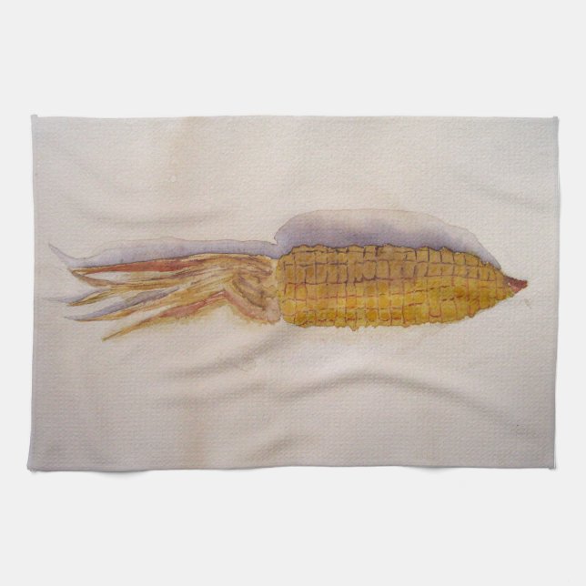 Cooking year with maize in watercolor kitchen towel (Horizontal)